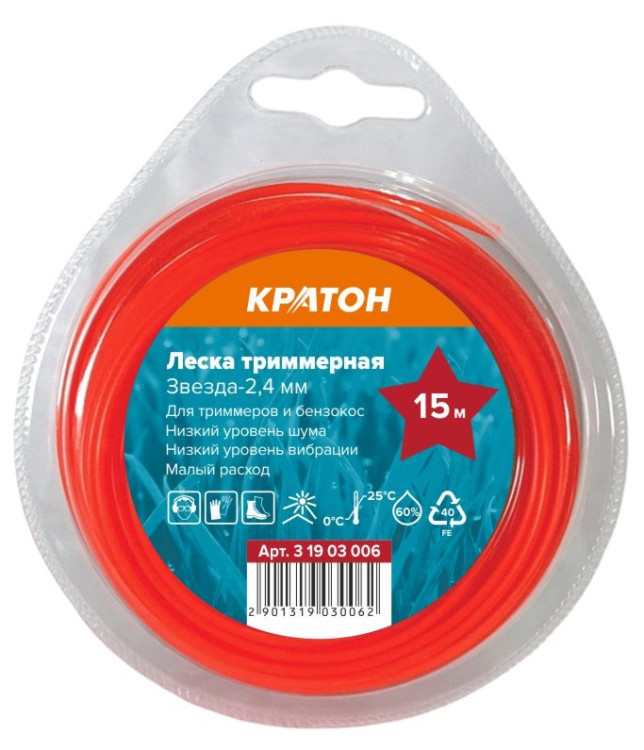  Леска триммерная Кратон Звезда-2,4мм 