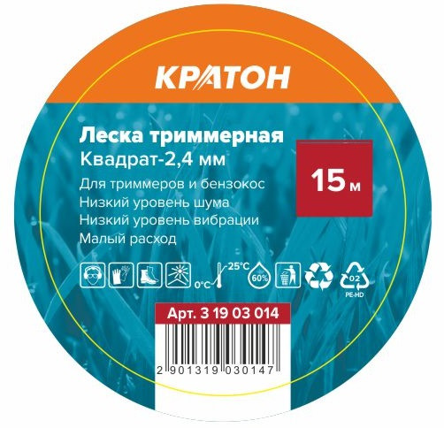  Леска триммерная Кратон Квадрат-2,4мм 