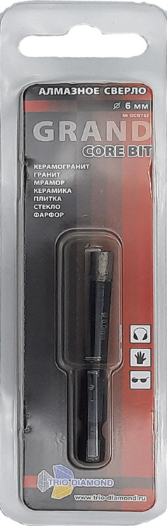 Коронка алмазная по керамограниту  6 мм Серебряная пайка