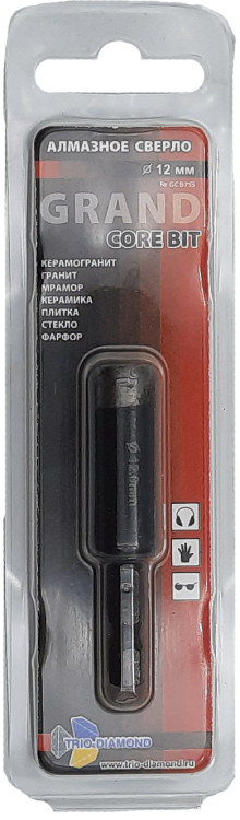 Коронка алмазная по керамограниту 12 мм Серебряная пайка